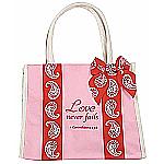 Love Never Fails Sentiment Tote pink and red Canvas